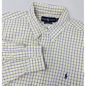 Ralph Lauren Men L Classic Fit Yellow Blue Grid Long Sleeve Button‎ Down Shirt